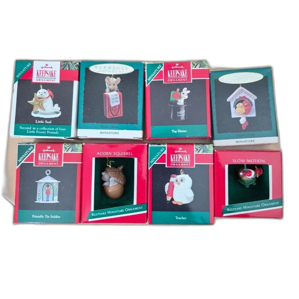 Lot of 8 Hallmark Keepsake Animal Ornaments Mixed Series Vintage Boxed